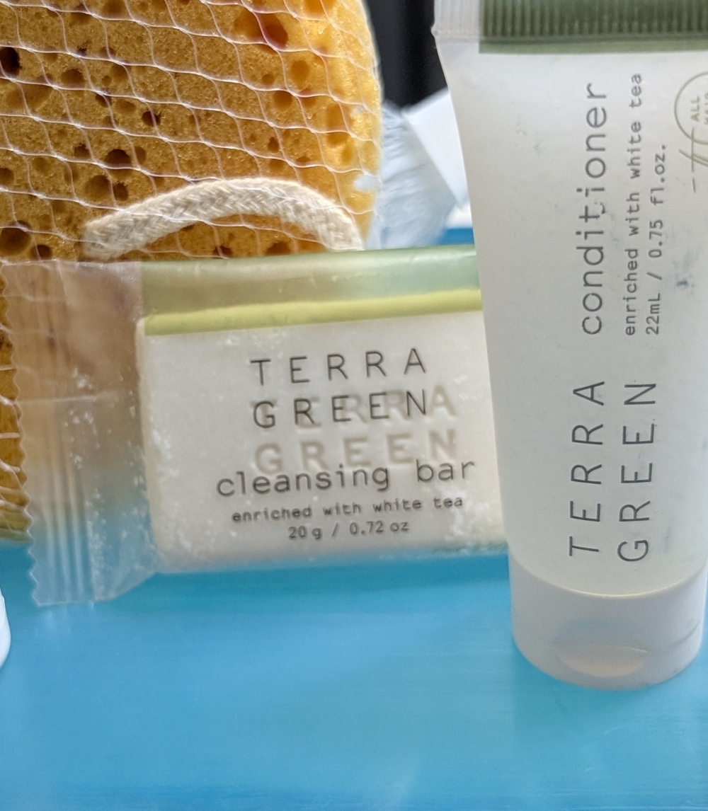 Terra Green Travel Size: Shampoo, Conditioner, Moisturizer & soap.